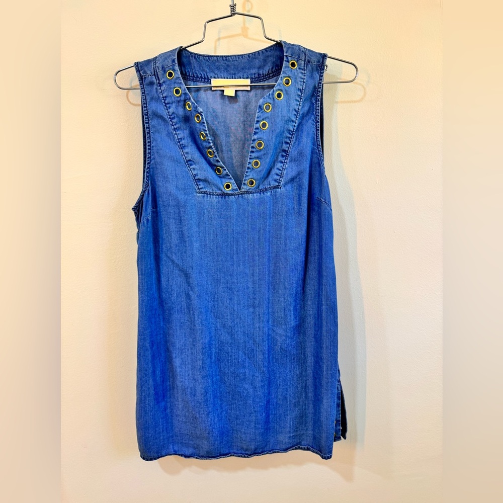 Michael Kors Blue Sleeveless Top with Gold Grommets